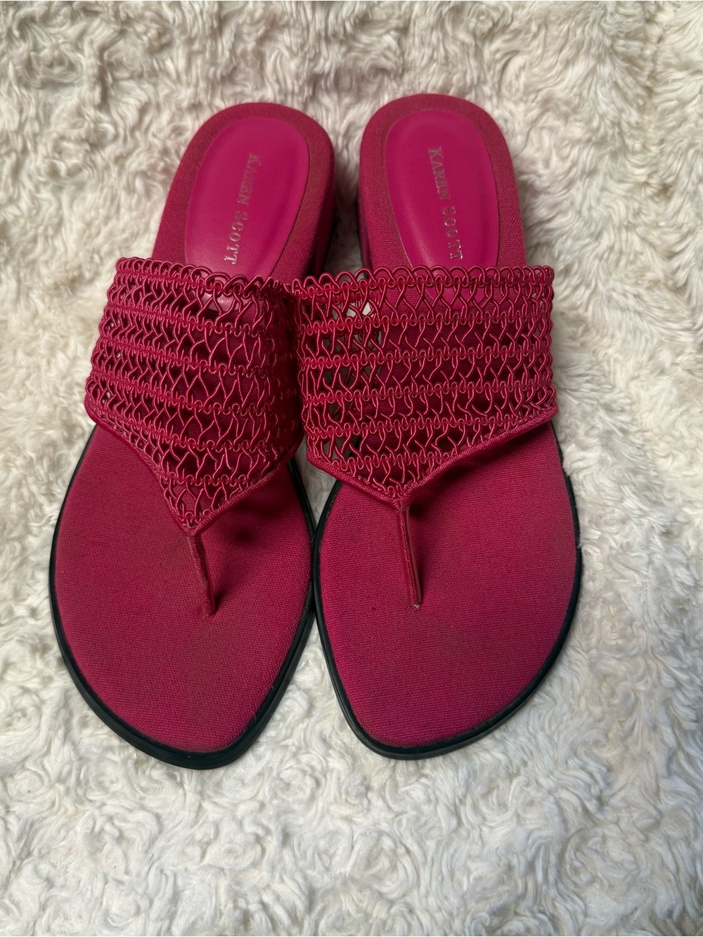 Karen Scott Pink Woven Thong Block Heel Sandals Size 6.5M